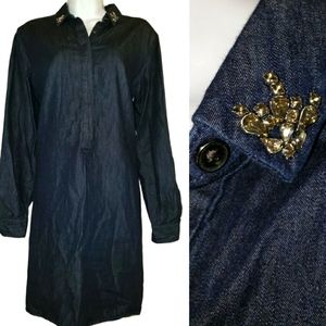 NWOT LOFT dark wash denim shift dress Womens Medium